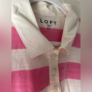 LOFT Pink and Cream Striped Rugby Top
